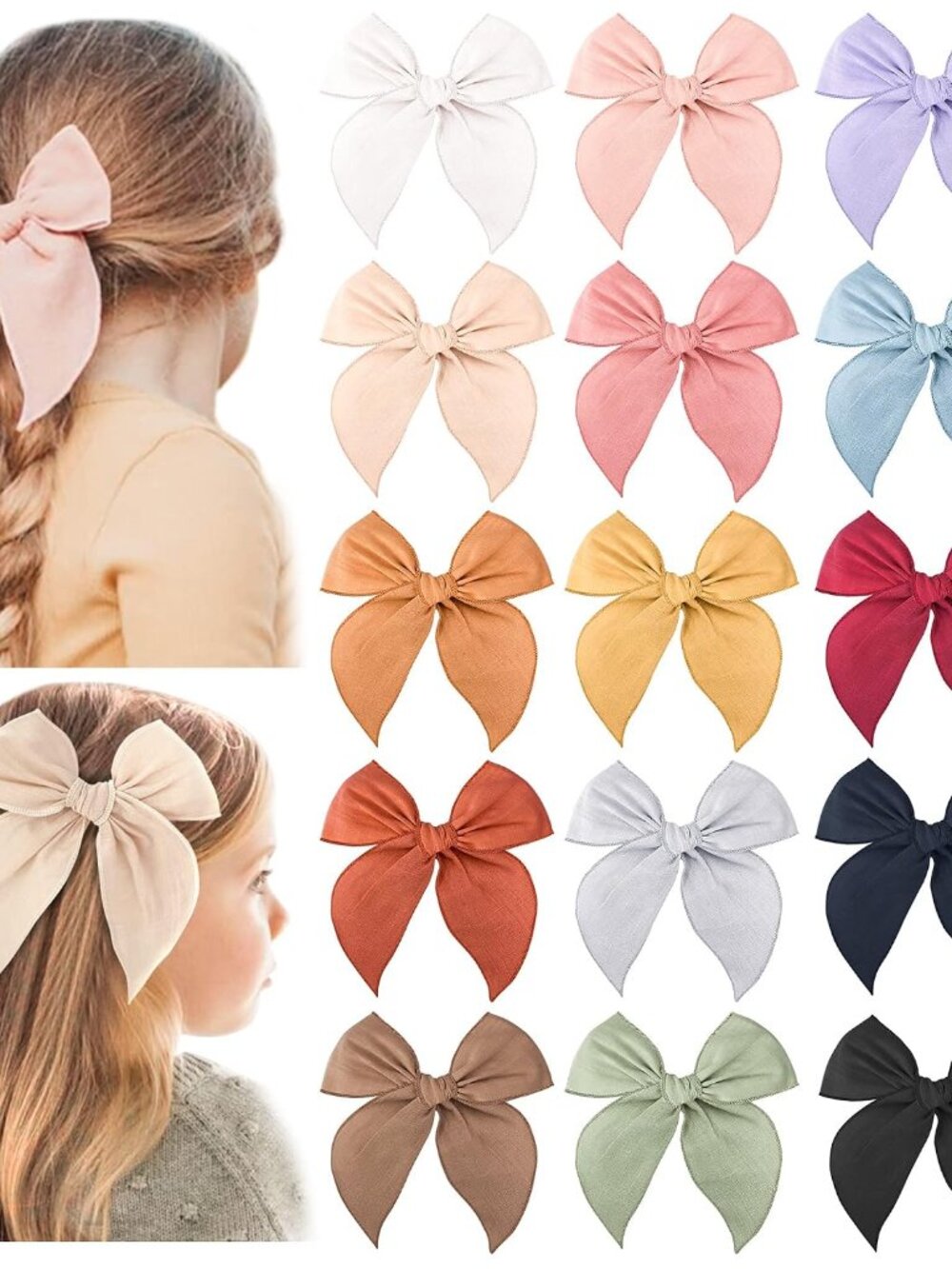 Big Hair Bows for Girls, Cotton Linen Alligator Clips, 5.5" Bows